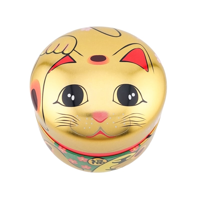 Lata Dorada de Metal para Té Maneki Neko