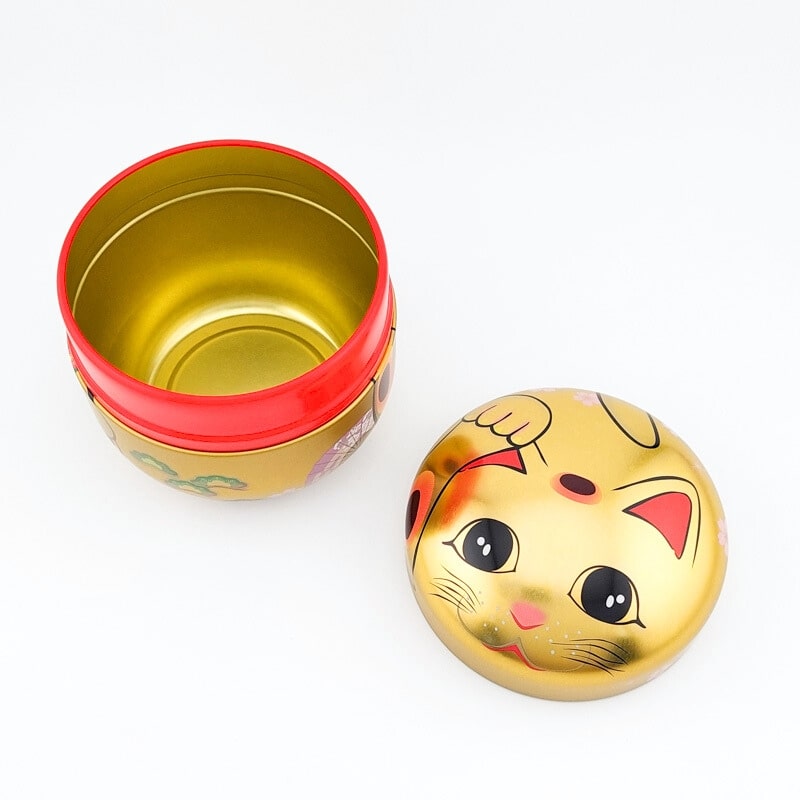 Lata Dorada de Metal para Té Maneki Neko