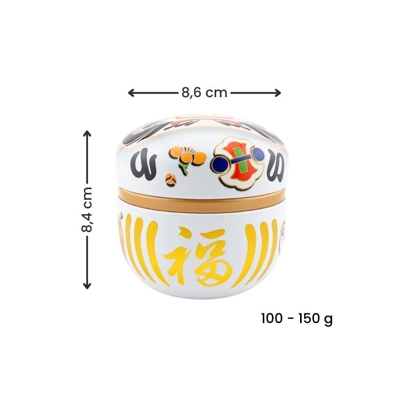 Lata Blanca de Metal para Té Daruma