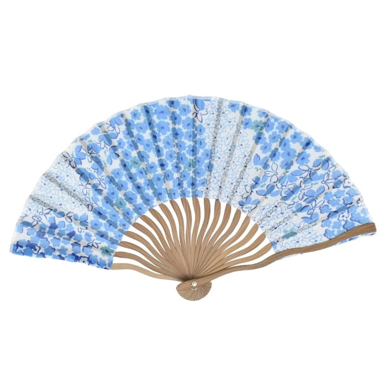 Abanico Japonés Flores Azules con Funda