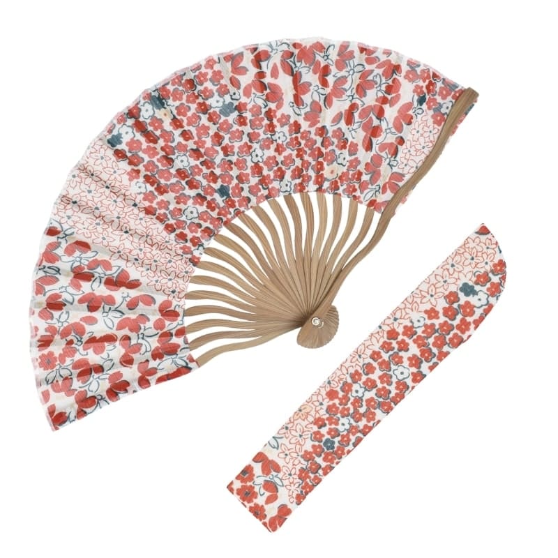 Abanico Japonés Flores Rojas con Funda