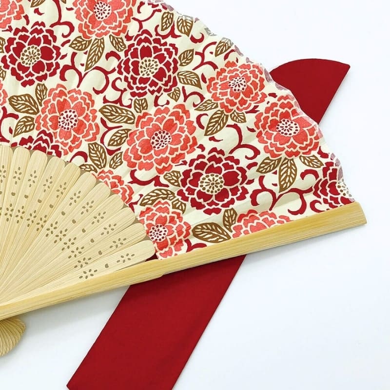 Abanico Japonés Yuzen Botan Naranja