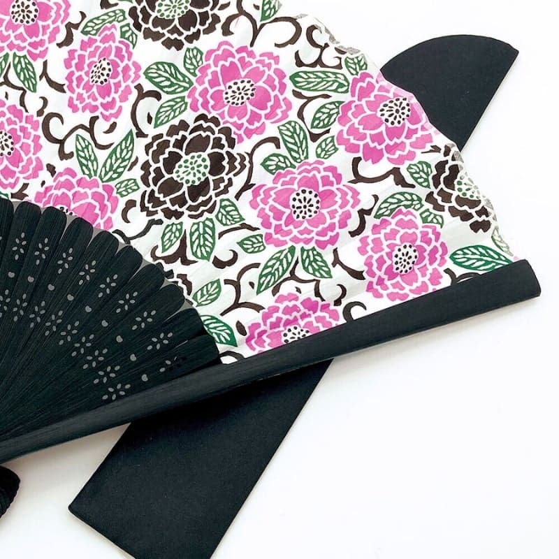 Abanico Japonés Yuzen Botan Rosa