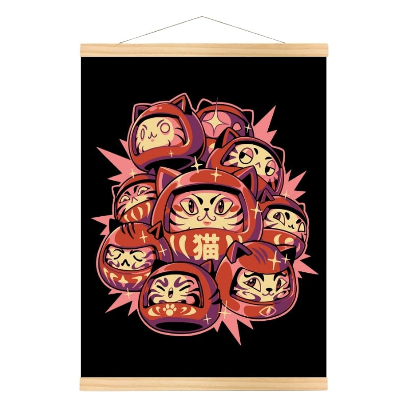 Póster japonés del gato Daruma - A3