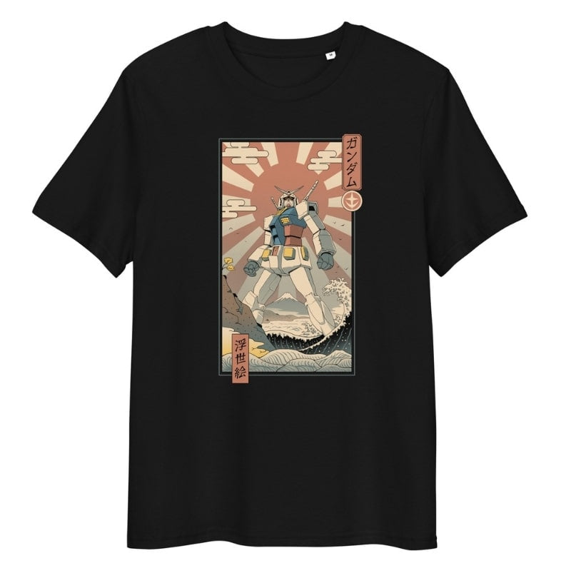 Camiseta Japonesa Ukiyo-e Mecha & Fuji S / Negro