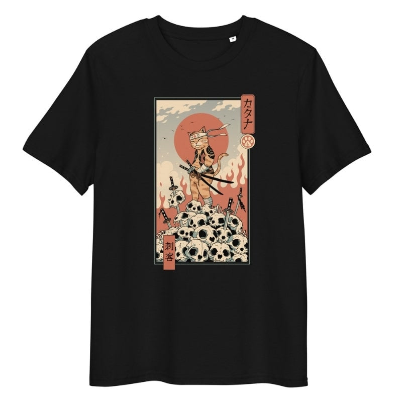 Camiseta Japonesa Ukiyo-e Neko Asesino S / Negro