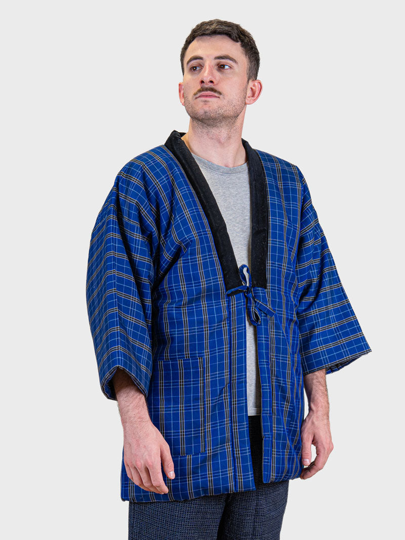 Chaqueta Hanten Hombre – Cuadros Kōshi Azul ML