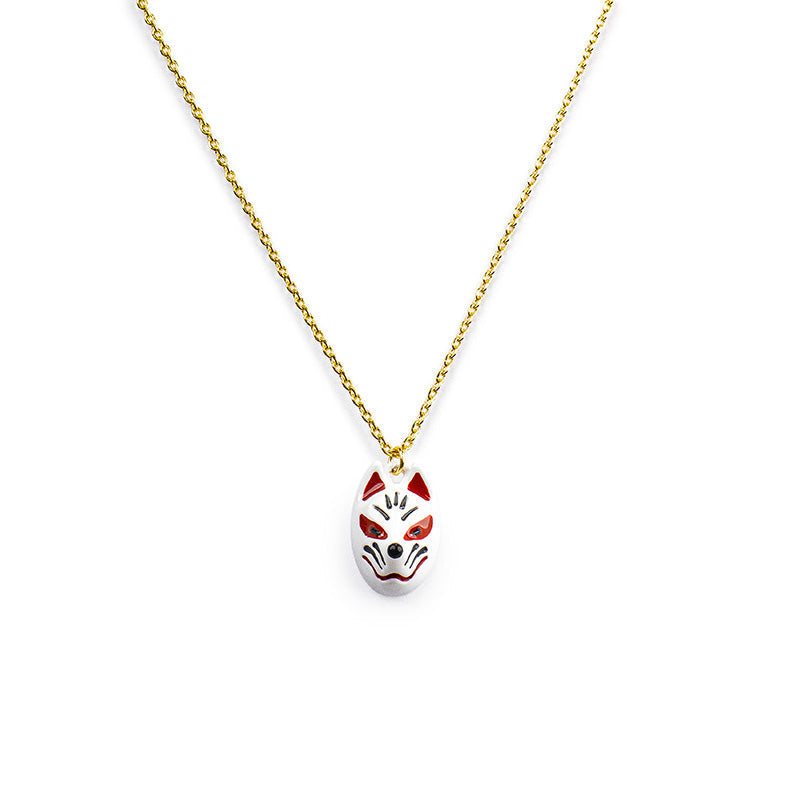 Collar Japonés - Colgante Máscara Kitsune Blanca