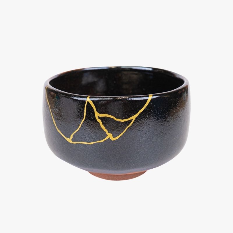 Cuenco Japonés Matcha Kintsugi Negro