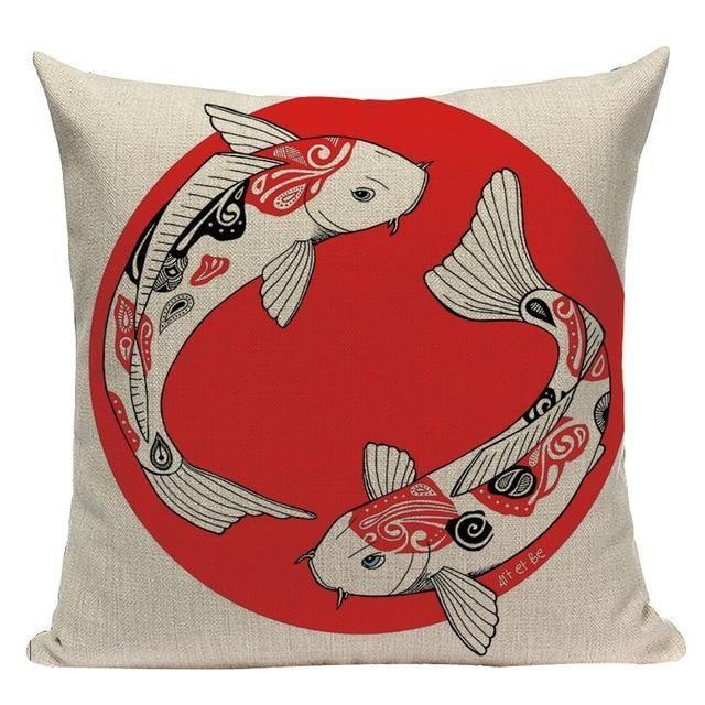 Funda de Cojín Estilo Japón - Carpas Koï