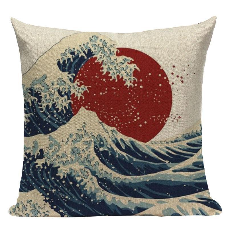 Funda de Cojín Estilo Japonés - Ola y Sol