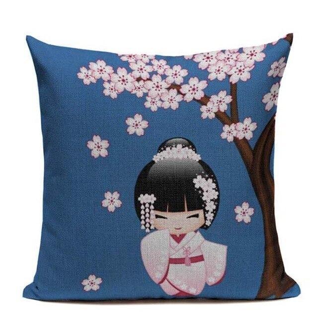 Funda de Cojín Japonesa Geisha - Azul