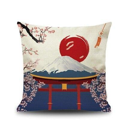 Funda de Cojín Japonesa - Torii y Monte Fuji