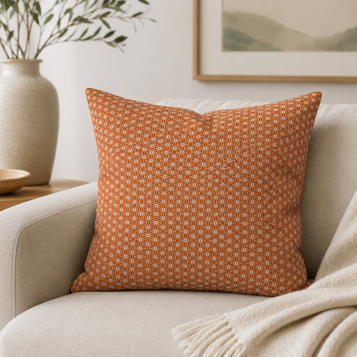 Funda de Cojín Japonesa Naranja Asanoha - 50x50 cm