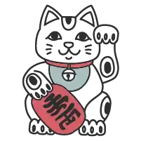 Gato de caricatura negro con gafas de montura roja y sosteniendo un cartel rectangular rosado con caracteres chinos.