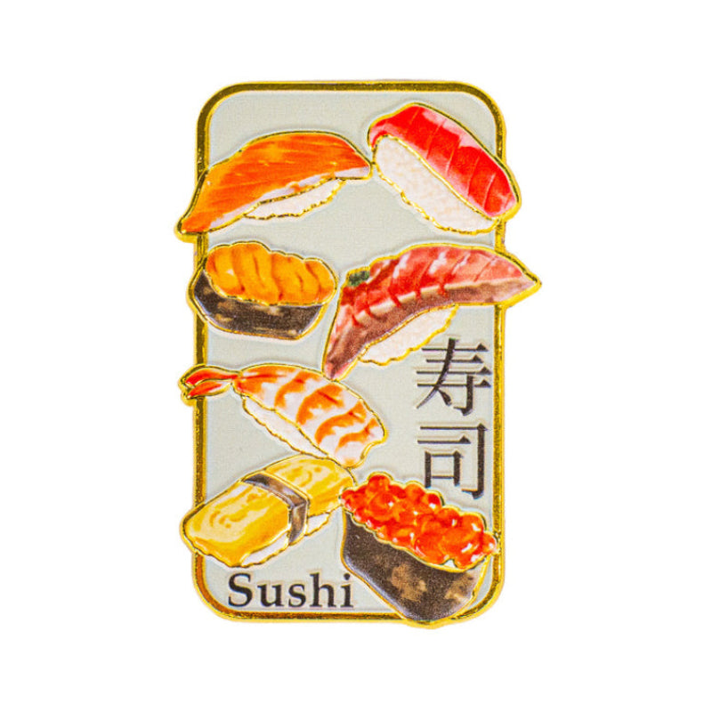 Iman japonés de metal con motivo de sushi