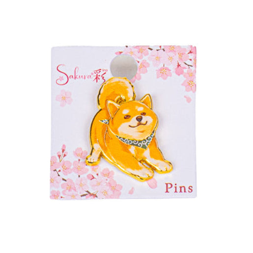 Insignia japonesa de metal con un Shiba-Inu