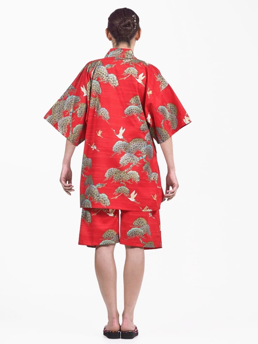 Jinbei Japonés Rojo Grulla y Pino Mujer