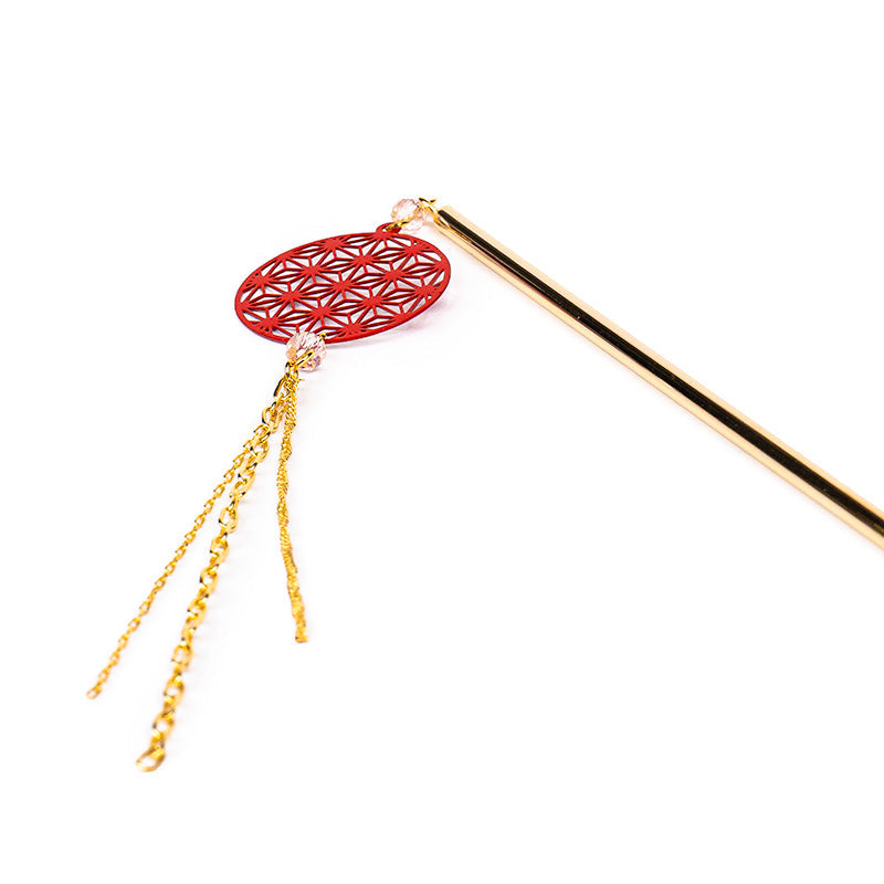 Kanzashi Japonés - Motivo Asanoha Rojo
