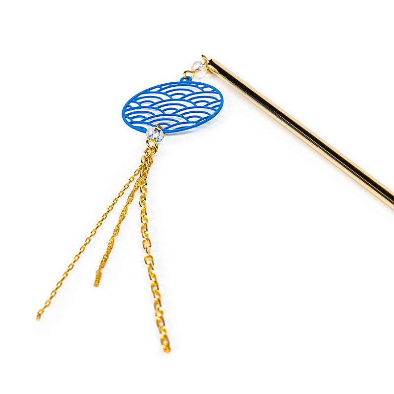 Kanzashi Japonés - Motivo Seigaiha Azul