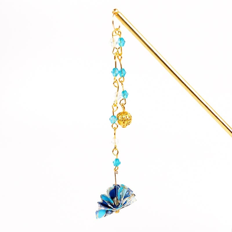 Kanzashi Japonés Abanico Azul