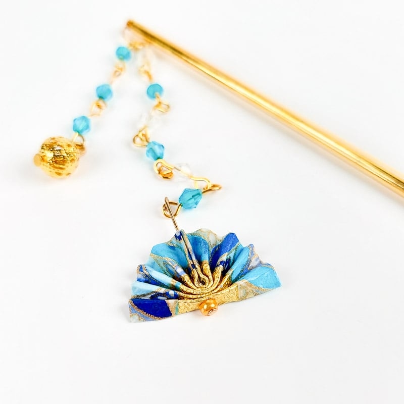 Kanzashi Japonés Abanico Azul