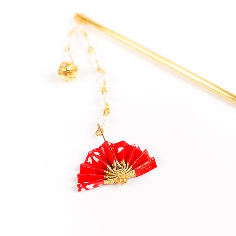 Kanzashi Japonés Abanico Rojo