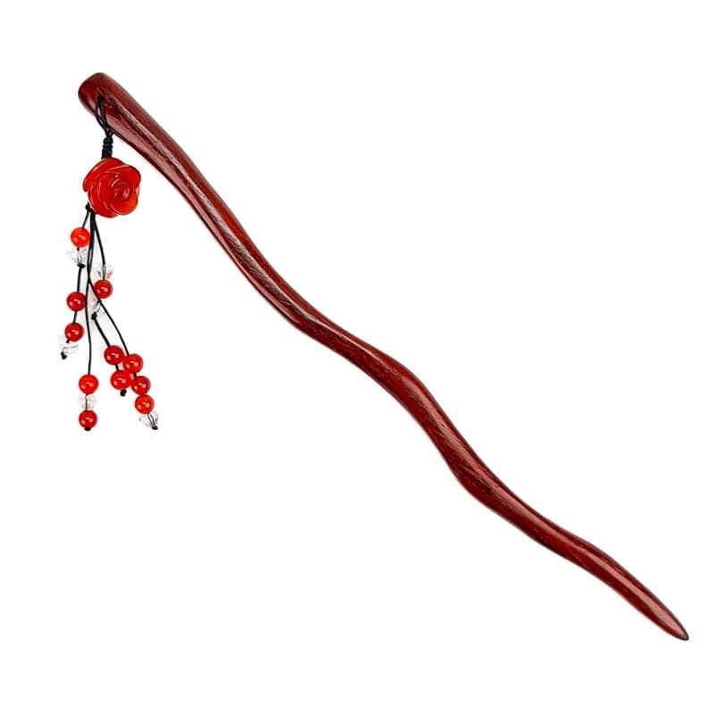 Kanzashi de Madera Flor Roja