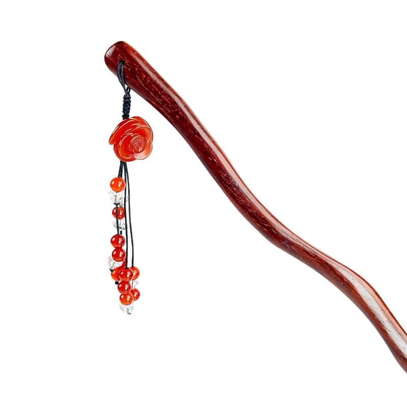 Kanzashi de Madera Flor Roja