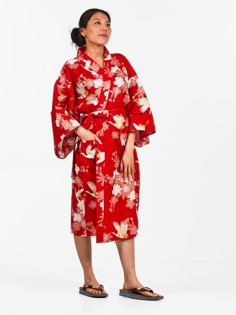 Kimono Happi Sakura to Tsuru Mujer Talla única