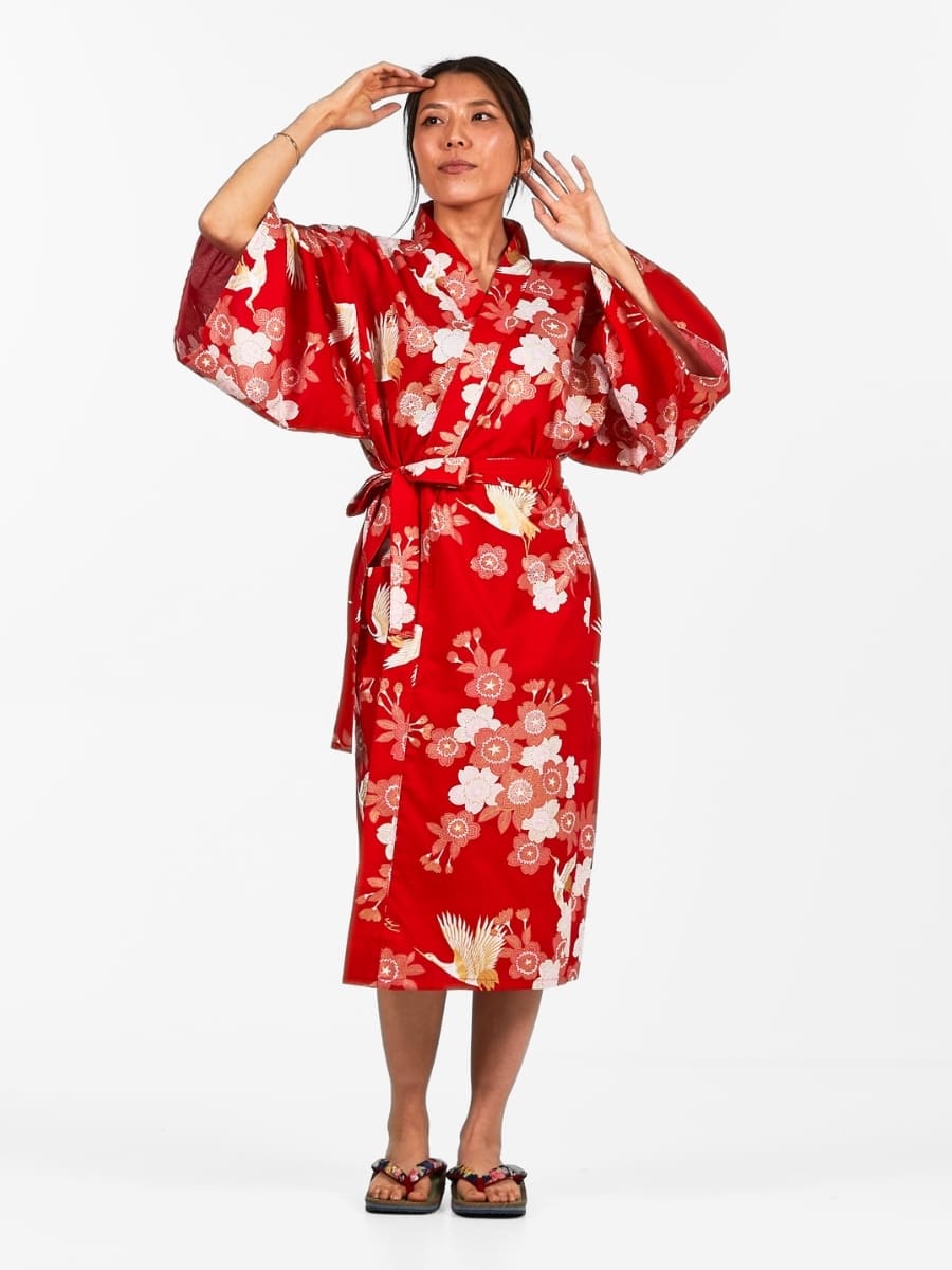 Kimono Happi Sakura to Tsuru Mujer Talla única