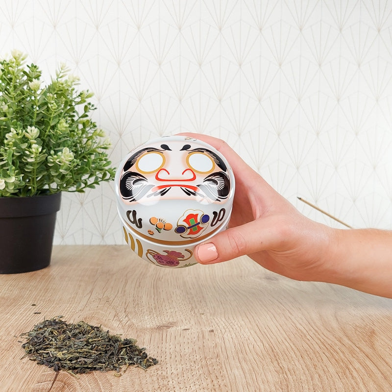 Lata Blanca de Metal para Té Daruma
