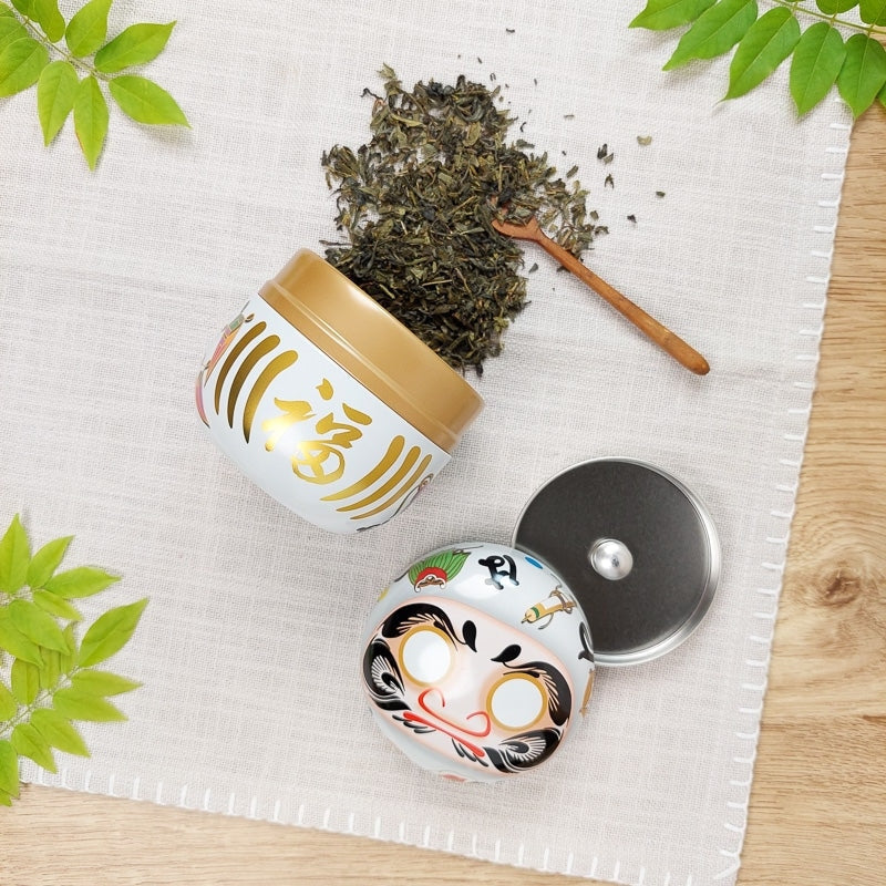Lata Blanca de Metal para Té Daruma