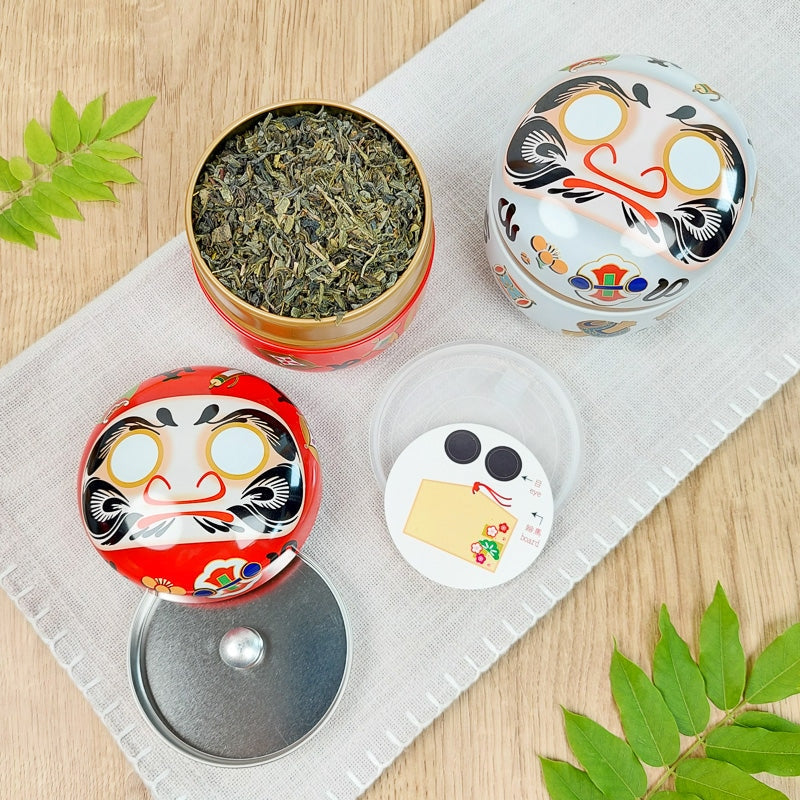 Lata Blanca de Metal para Té Daruma