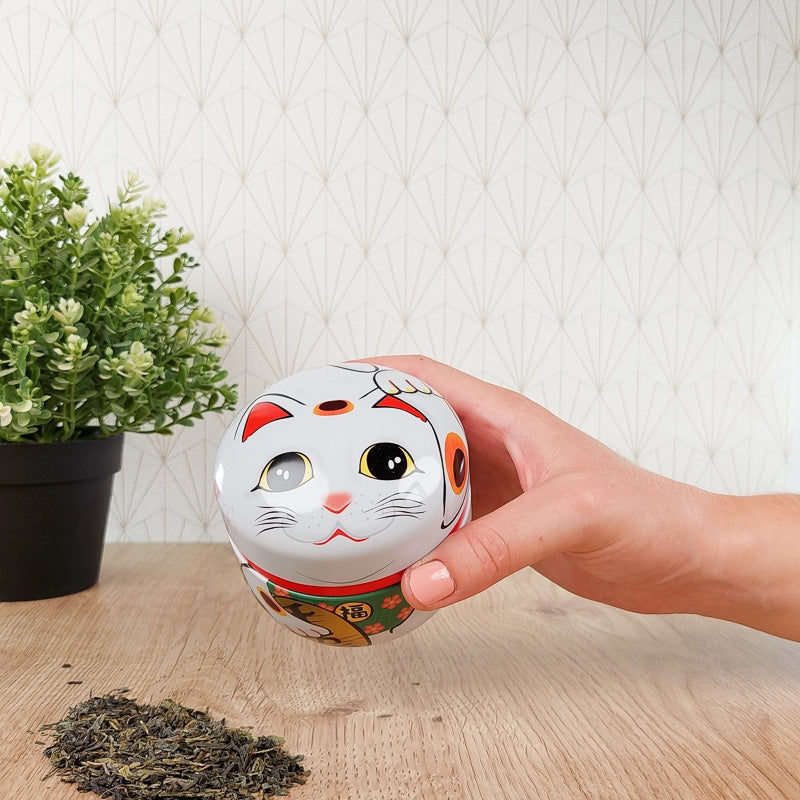 Lata Blanca para Té Maneki Neko
