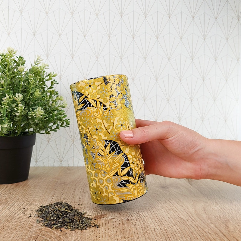 Lata de Té Japonesa Washi Dorado