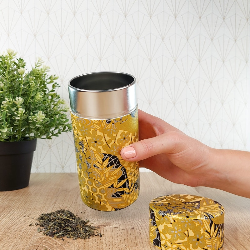Lata de Té Japonesa Washi Dorado