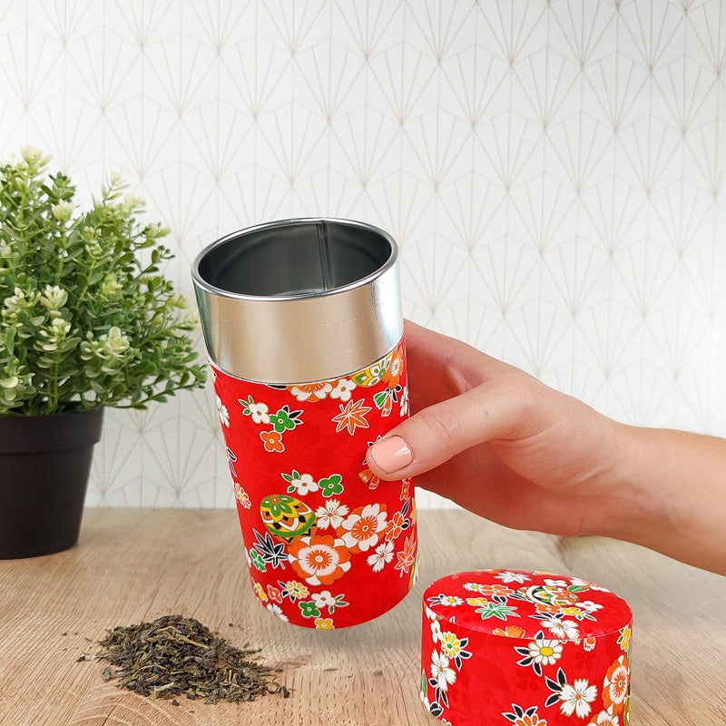 Lata de Té Papel Washi Rojo