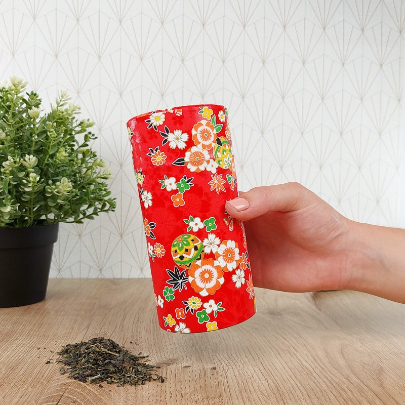 Lata de Té Papel Washi Rojo