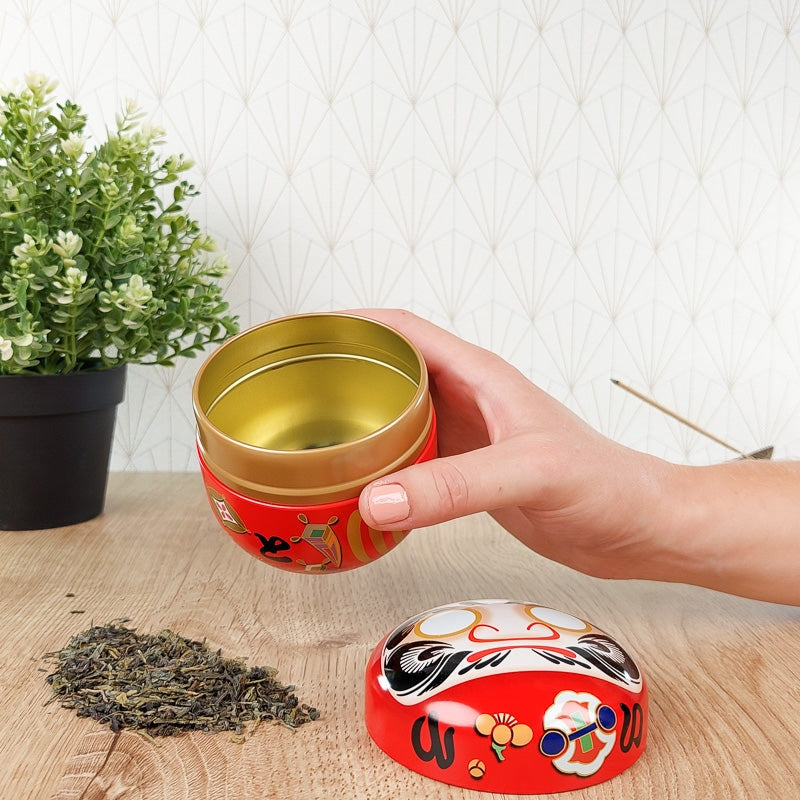 Lata Roja de Metal para Té Daruma