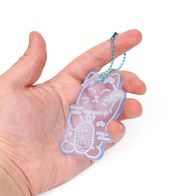 Llavero - Maneki Neko Azul Fluorescente