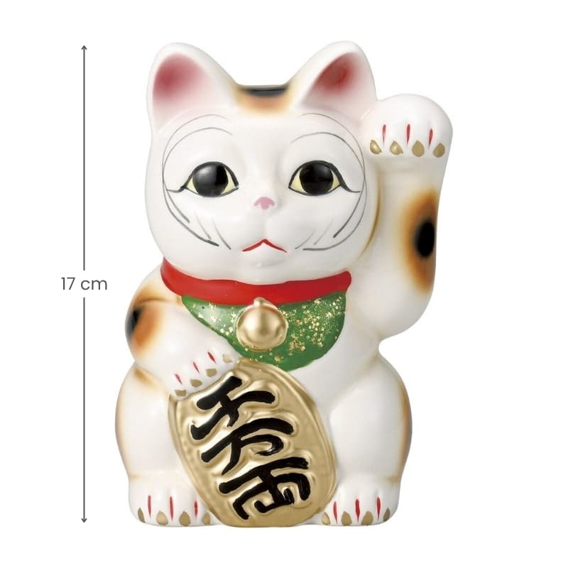 Maneki Neko Blanco Pata Izquierda - 17 cm