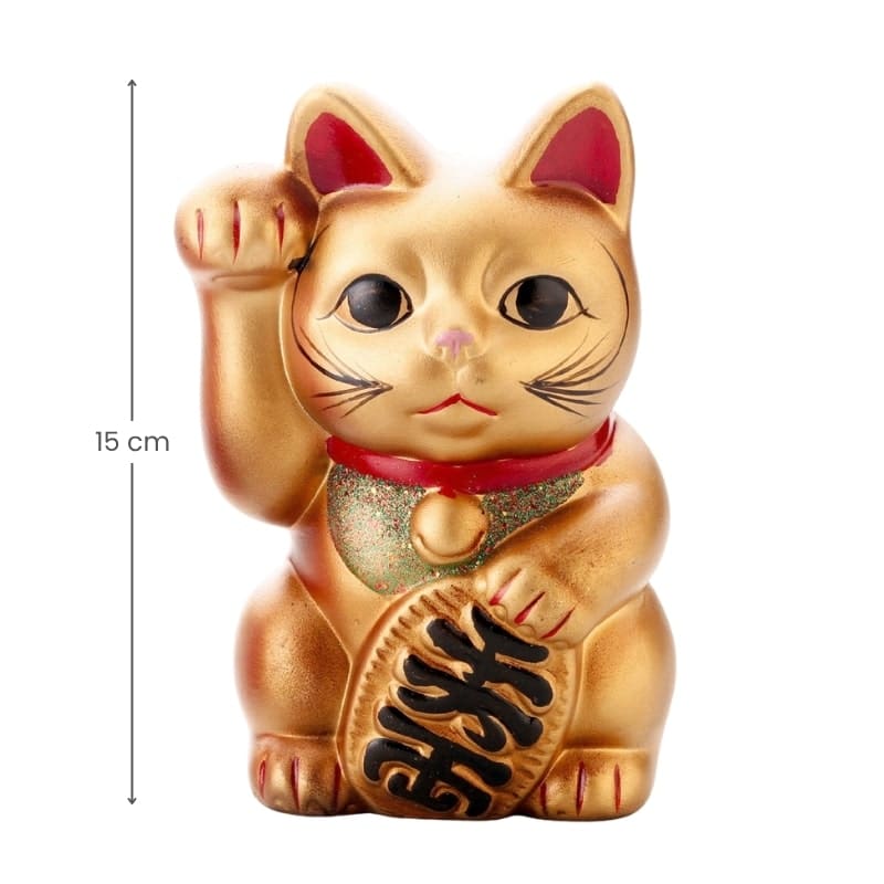 Maneki Neko Cerámica Dorada - 15 cm