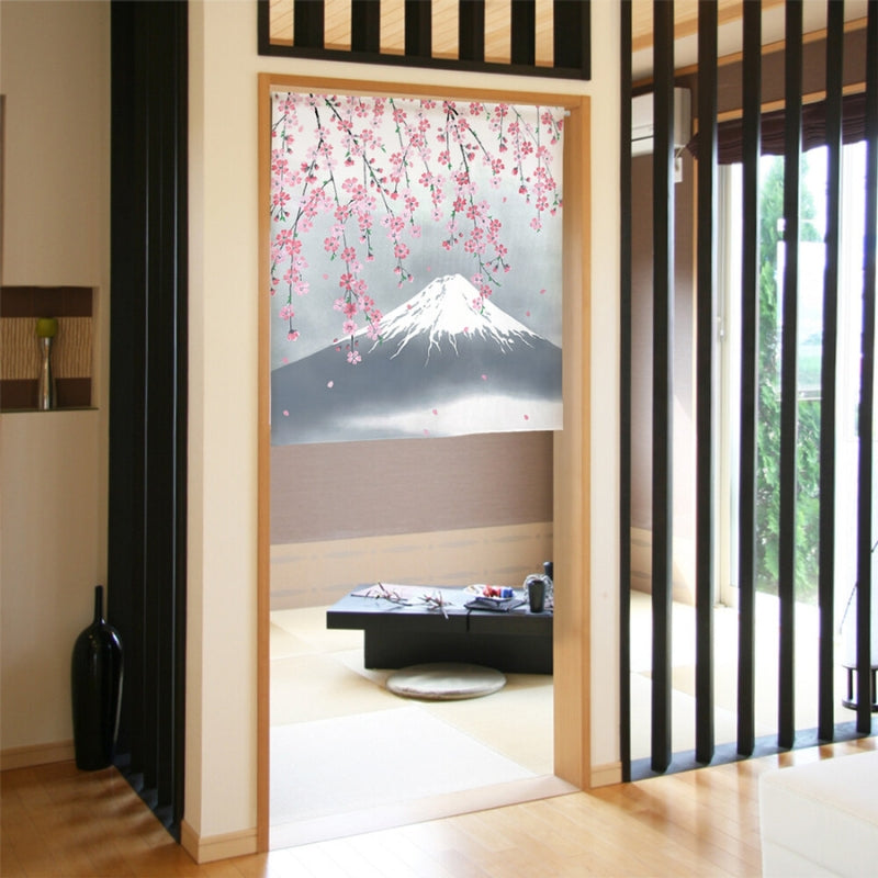 Noren Japonés Cerezo y Fuji 85 x 90 cm