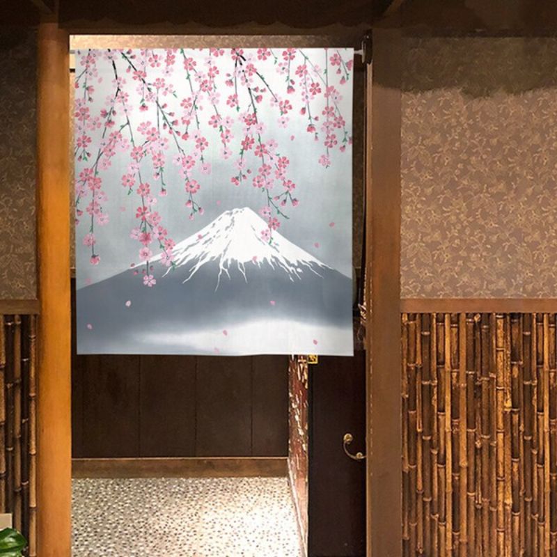 Noren Japonés Cerezo y Fuji 85 x 90 cm
