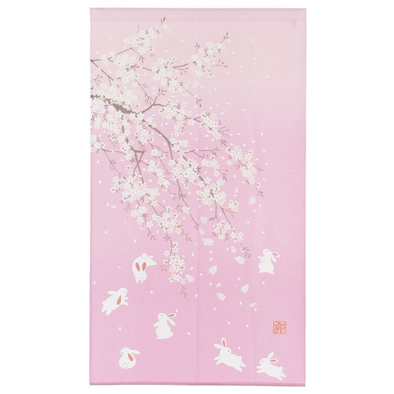 Noren Japonés Sakura Usagi 85 x 150 cm