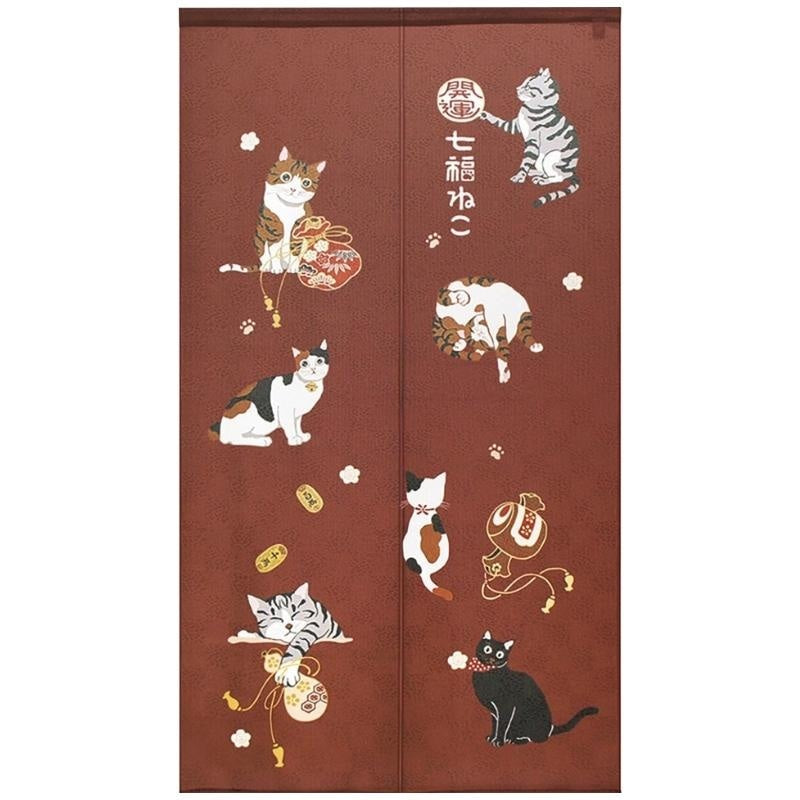 Noren Japonés Marrón Gatos