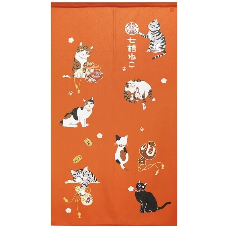 Noren Japonés Naranja Gatos