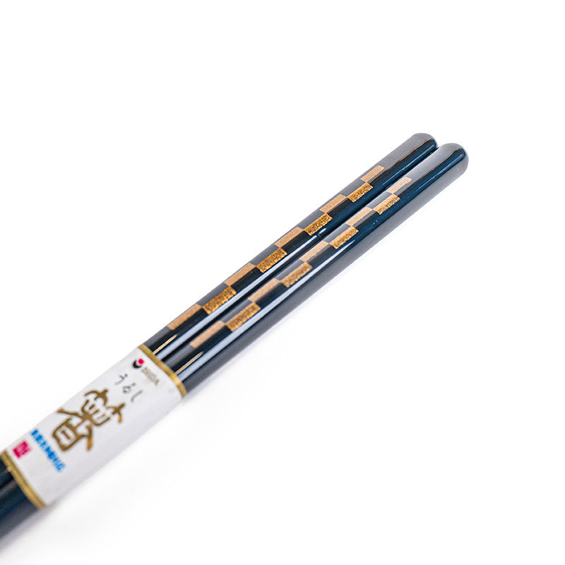Palillos japoneses azul noche con motivos Ichimatsu dorados