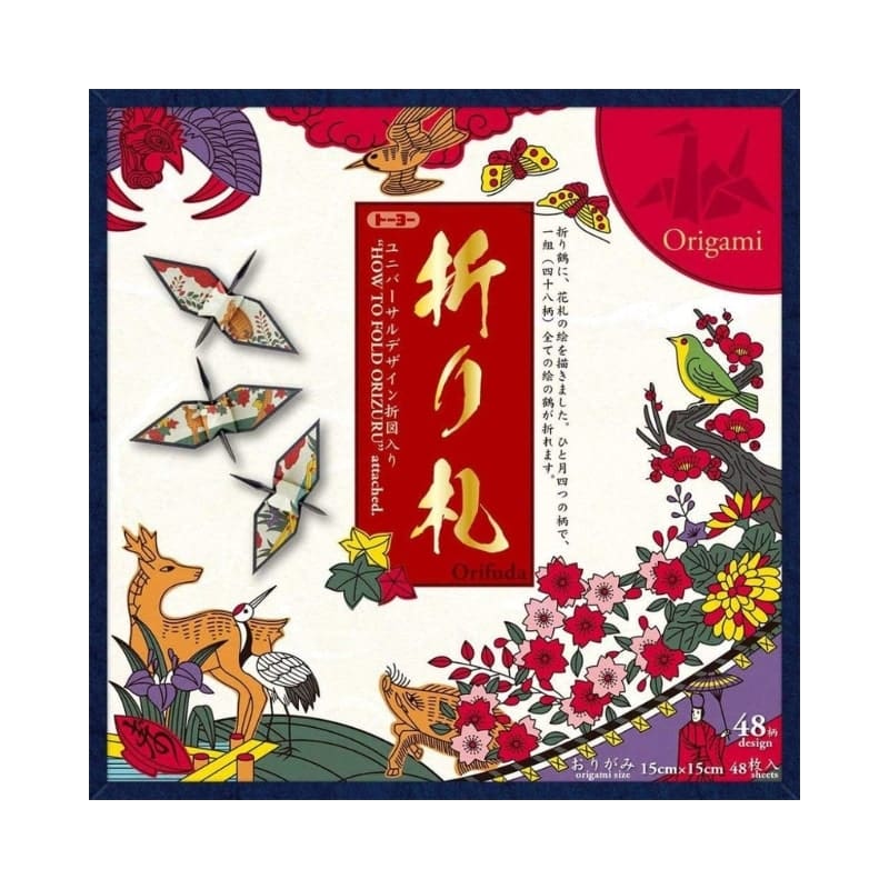 Plegado de papel origami Grulla Hanafuda